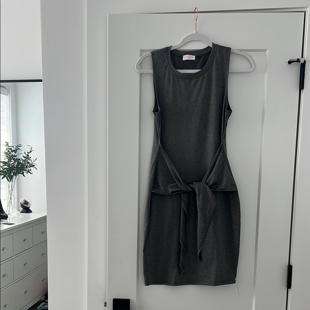 Pink Lily Gray Sleeveless Dress with tie front